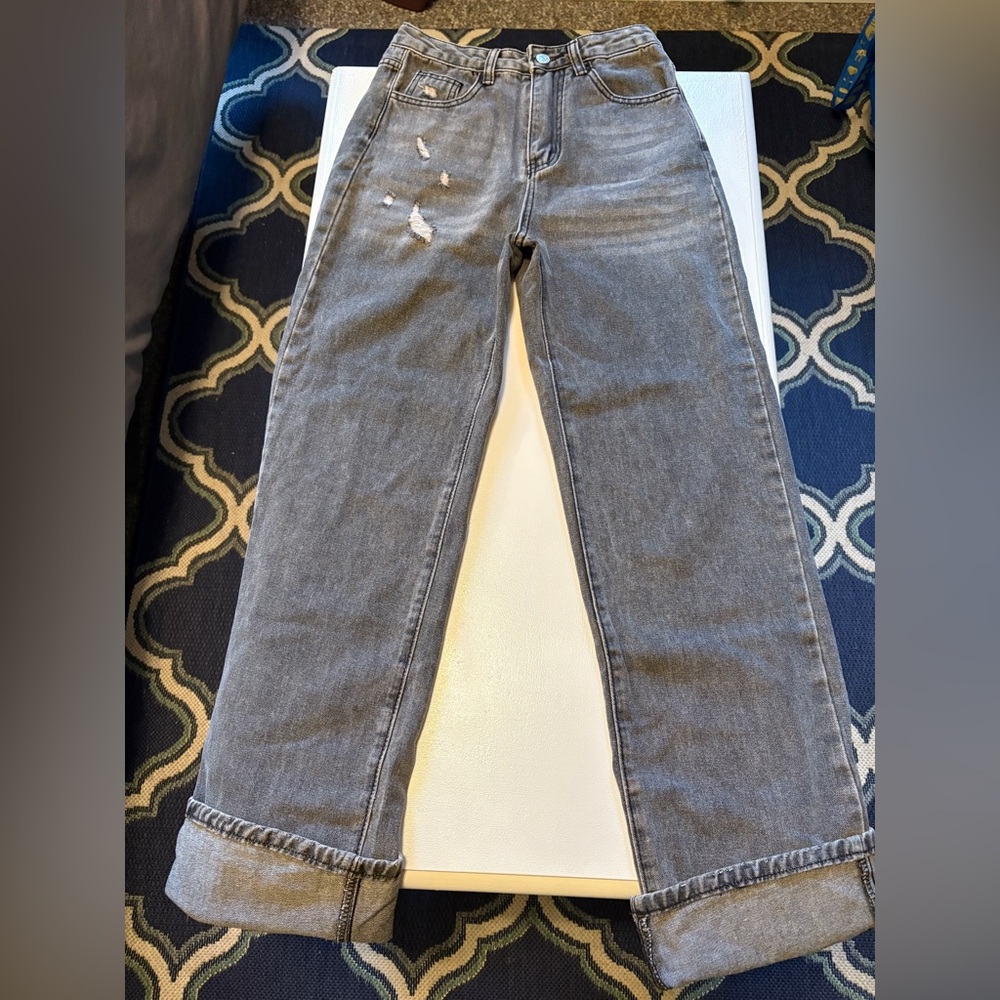 SHEIN Gray Flare Wide Leg Jeans